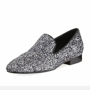 DONALD J PLINER Lyle Loafer Glitter Smoking Slippers Flats Black Leather‎ 7